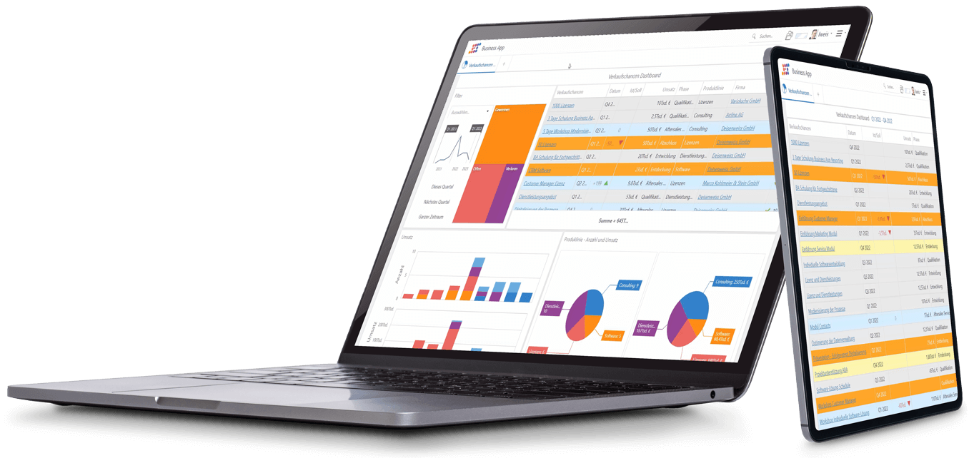 Business App Dashboard Sales Opportunities on Laptop and Tablet